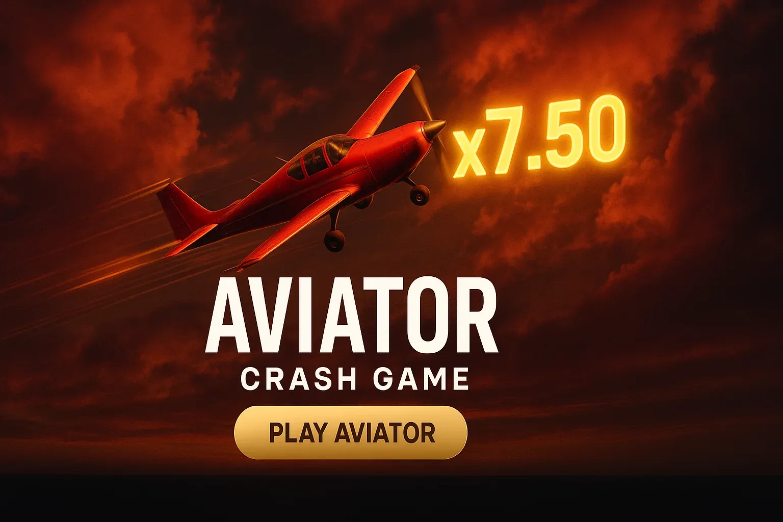 Wide casino crash game banner with red aircraft and x7.50 multiplier